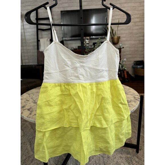 Theory White Neon Yellow Fit & Flare Spaghetti Strap Tank Top Womens Size Small - Picture 1 of 5